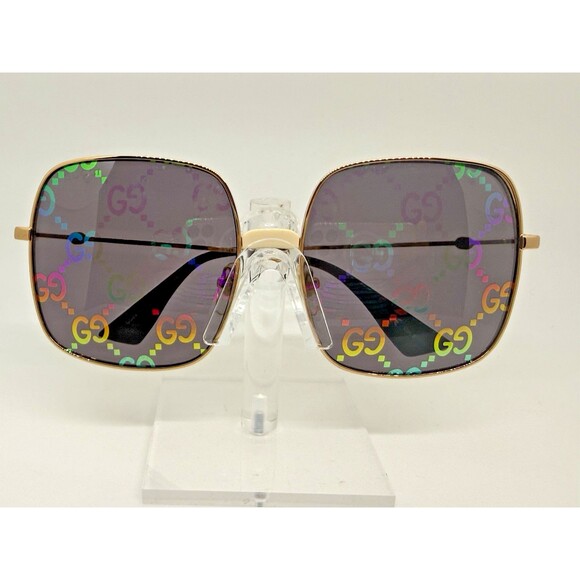 Gucci GG0414S 003 Gold Sunglasses 60-17 Grey Multicolor Gradient Mirror Lens main image 12